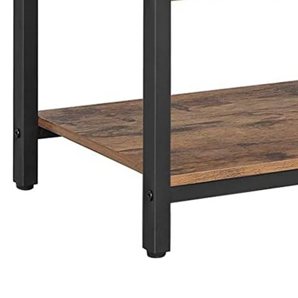 43 Inches Wood and Metal TV Stand with 4 Shelves, Brown and Black