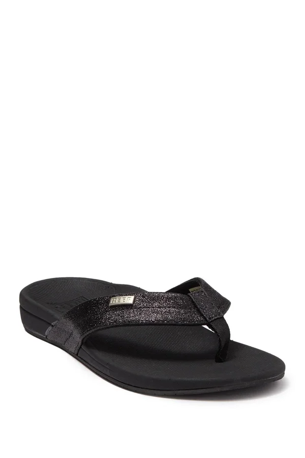 Women's Reef Ortho-Spring Flip Flop, Size: 11, Black