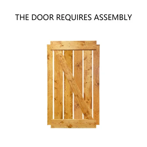 CALHOME 76 in. x 84 in. Z Bar Series Weather Oak Stained Solid Pine Wood Interior Double Sliding Barn Door with Hardware Kit