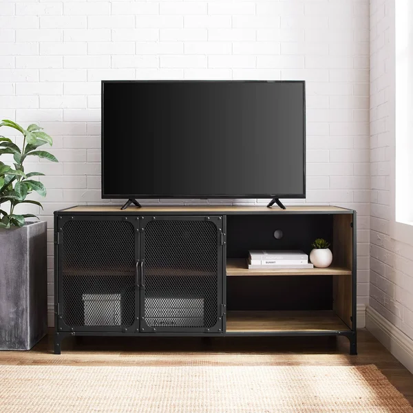 Carbon Loft 52-Inch Mesh Door Industrial TV Console - Reclaimed Barnwood