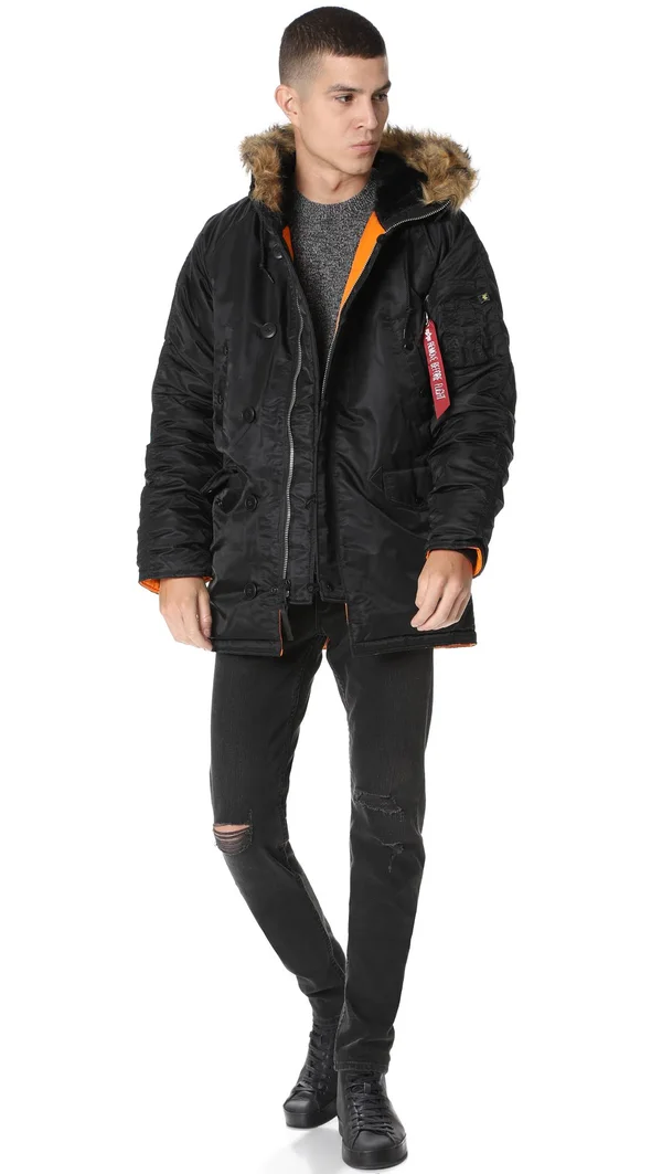 Alpha Industries Men's Black Slim Fit N-3B Parka