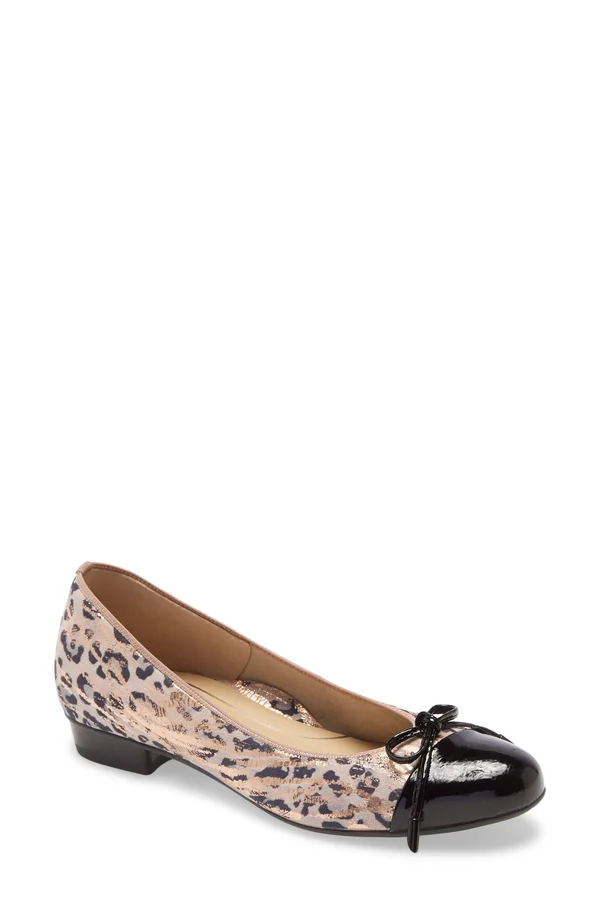 Women's Ara Belinda Ballet Flat - 8 M - Black/ Leopard Print Leather