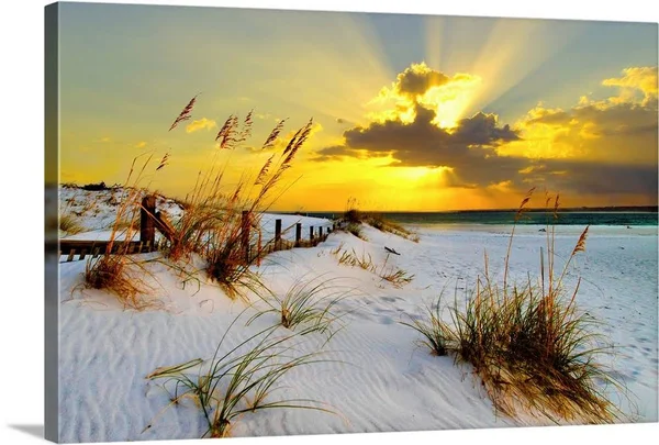 Landscape Photography Beach Golden Sunset, Canvas Wall Art, 30x20, Great Big Canvas