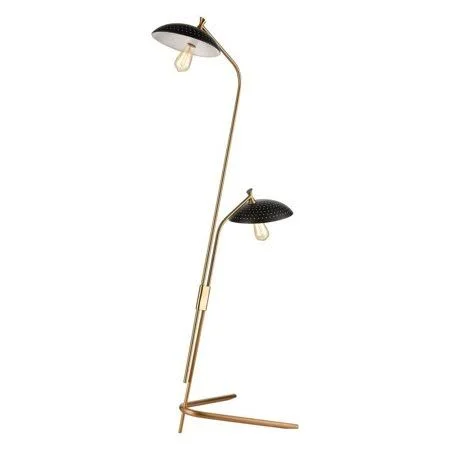 2 Light Floor Lamp Satin Brass/Black/Black Finish with Black Metal Shade - 2499-BEL-4347249 - Bailey Street Home, 19 x 17.5 x 24