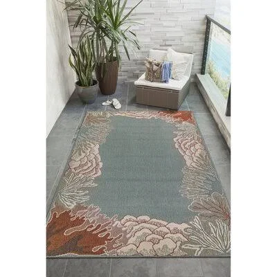 Highland Dunes Ricki Reef Border Ocean Gray Indoor/Outdoor Area Rug - Size: Rectangle 3&3 inch x 4&11 inch