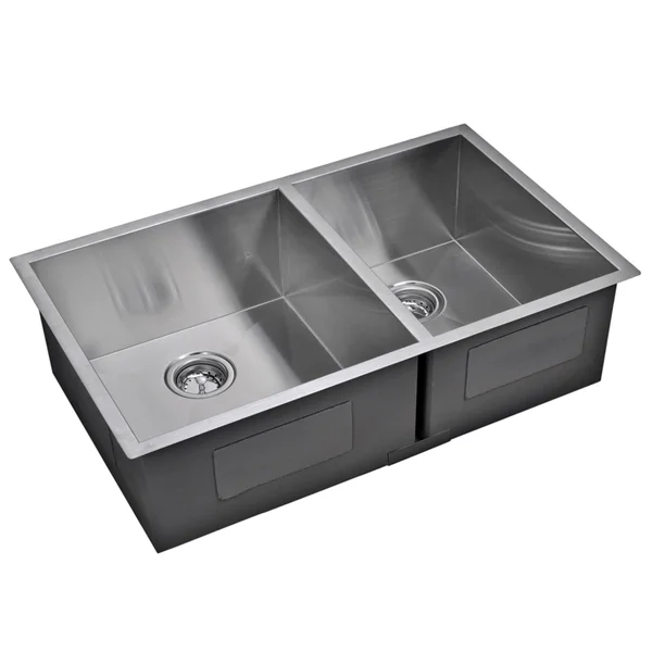Water Creation SSSG-U-3320A Stainless Steel Satin 33x22 x 20x22 Zero Radius 60/40 Double Bowl Undermount Kitchen Sink Package