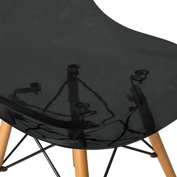 LeisureMod Dover Transparent Black Dining Chair Eiffel Wood Legs 4 Set