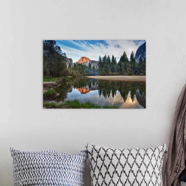 Half Dome Reflecting in Merced River in Yosemite National Park., Canvas Wall Art, 24x16, Great Big Canvas