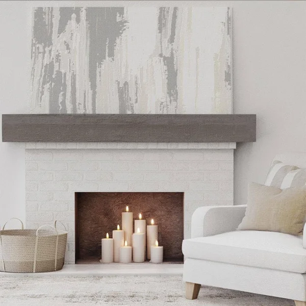 Ekena Millwork MANURS04X08X60HD 4x22H x 8x22D x 60x22W Rough Sawn Faux Wood Fireplace Mantel, Natural Honey Dew