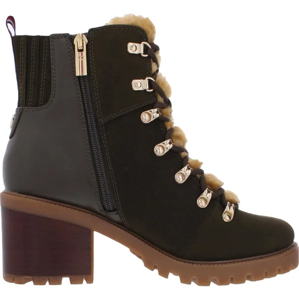 Tommy Hilfiger Lamere Womens Suede Almond Toe Booties - Medium Green