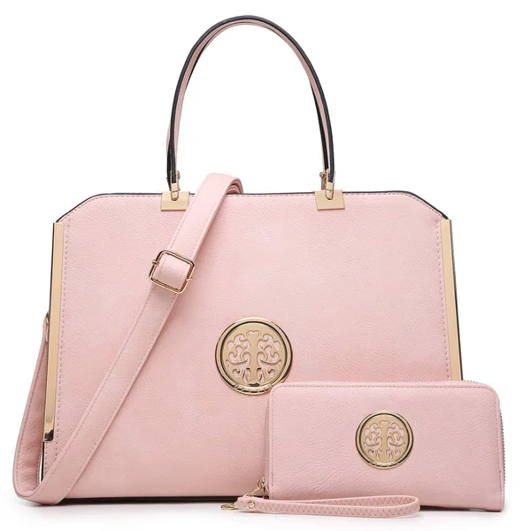 Dasein Striped Faux Leather Briefcase with Matching Wallet, Women's, Size: 14.5, Pink
