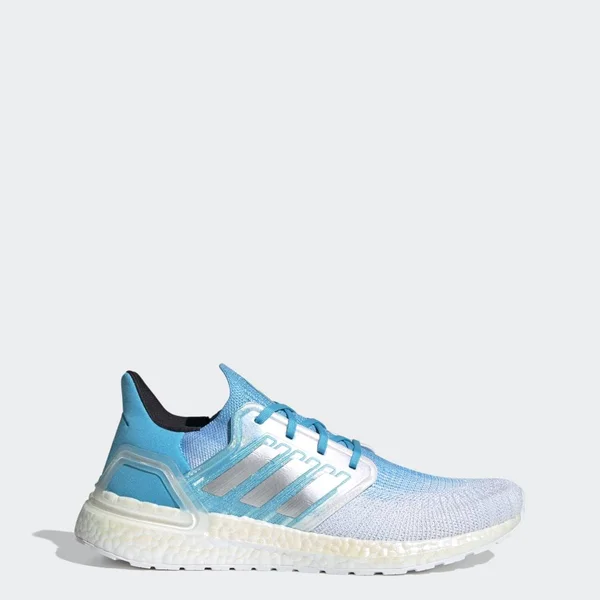 Adidas Ultraboost 20 White/Silver/Signal Cyan Men's Running Shoes, Size: 11.5
