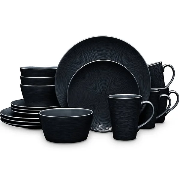 Noritake Black on Black Swirl Coupe 16-Piece Dinnerware Set