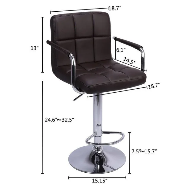 karlinc Modern Square PU Leather Adjustable Bar Stools with Armrest (Set of 2) - Brown