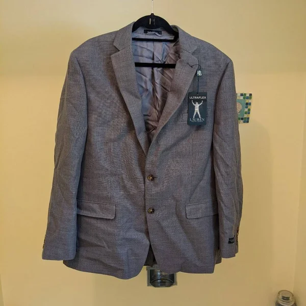 Lauren Ralph Lauren Mens Lexington Tweed Sportcoat Two-Button Blazer Gray 46L
