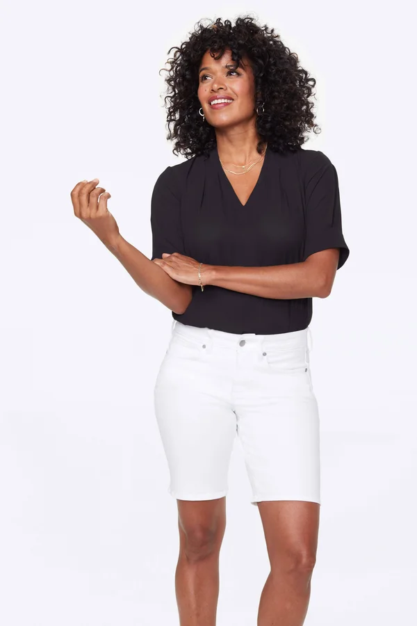 Petite Women's Nydj Ella Side Slit Denim Shorts - 6p - Optic White