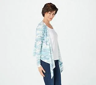 Belle by Kim Gravel Slub Knit Camo Print Shrug, Size 1X, Blue