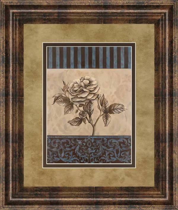 Brown - Blue, and Tortilla Brown Rose Refined Il by Carol Robinson Print Wall Art 40x22 x 34x22