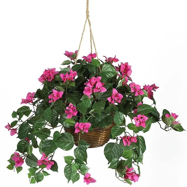 Nearly Natural Bouga in Villea Silk Plant Hanging Basket