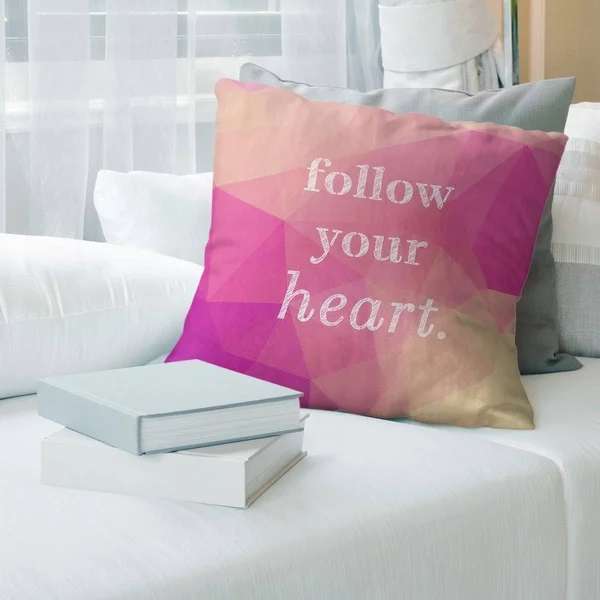 Quotes Faux Gemstone Follow Your Heart Quote Pillow-Faux Suede - 14 x 14 - Square - Zipper Closure - Medium - Removable Cover