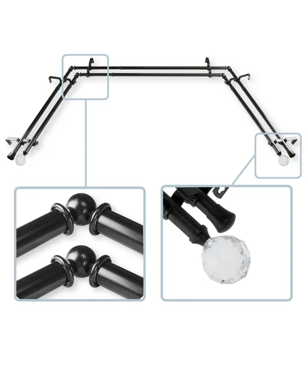 Rod Desyne Faceted Double Bay Window Rod - Black
