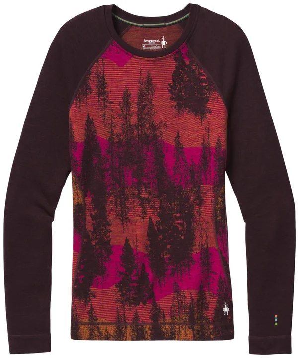 Smartwool Women's Merino 250 Baselayer Pattern Crew - Small - Woodsmoke Forest Scape