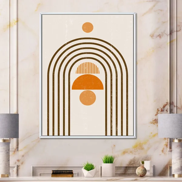 Designart &Abstract Rainbow Sun and Moon in Earth Tones IV& Modern Framed Canvas Wall Art Print - 30 in. Wide x 40 in. High - Wh