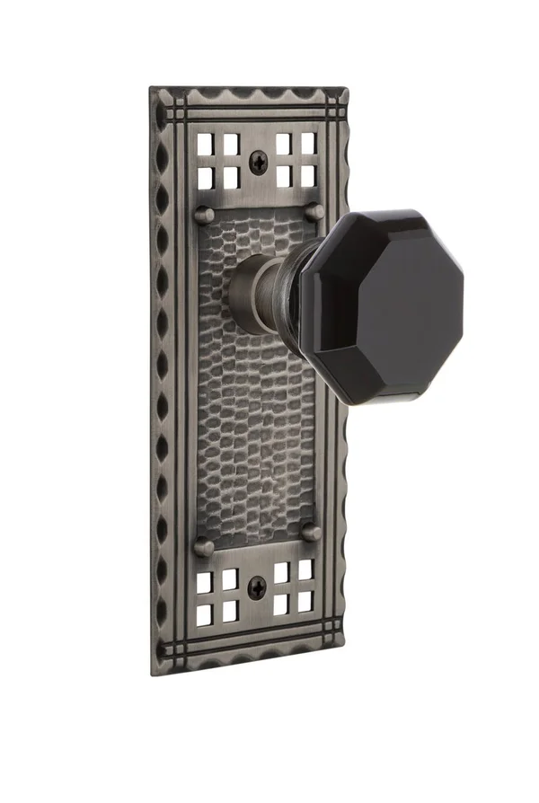 Nostalgic Warehouse Craftsman Plate Single Dummy Waldorf Black Door Knob in Antique Pewter
