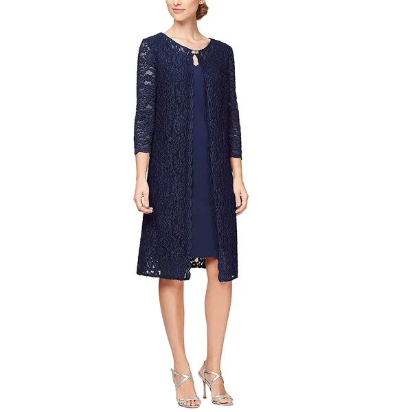 Alex Evenings Women's Plus Size Lace Mock Jacket Cocktail Dress (16W - Navy)