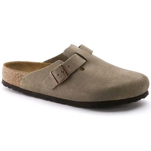 Birkenstock Boston Soft Footbed Clogs - Taupe Suede Leather, Narrow