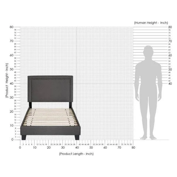 Furinno Laval Double Row Nail Head Bed Frame, 12pc Slat Style, Stone, Twin