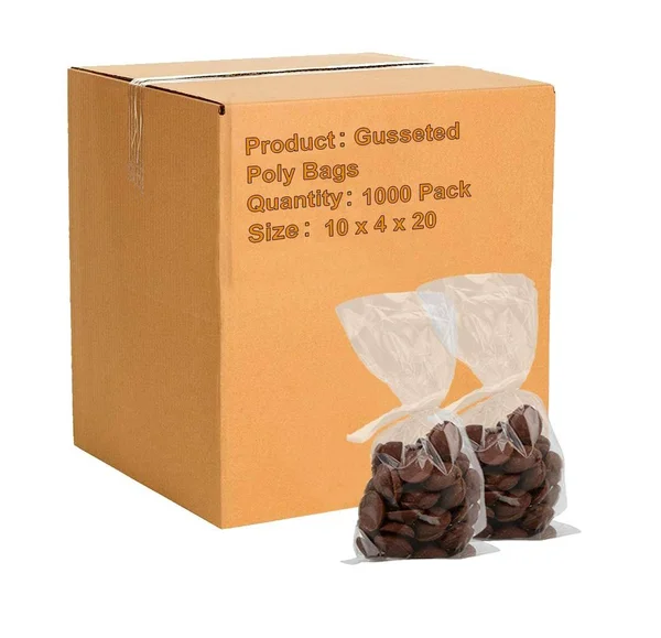 1000 Pack Clear Jumbo Gusseted Poly Bags 10x22 x 4x22 x 20x22 1 Mil