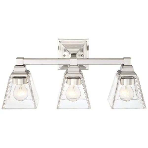 Regency Hill Modern Wall Light Satin Nickel Hardwired 20x22 Wide 3-Light Fixture Clear Glass for Bathroom Vanity