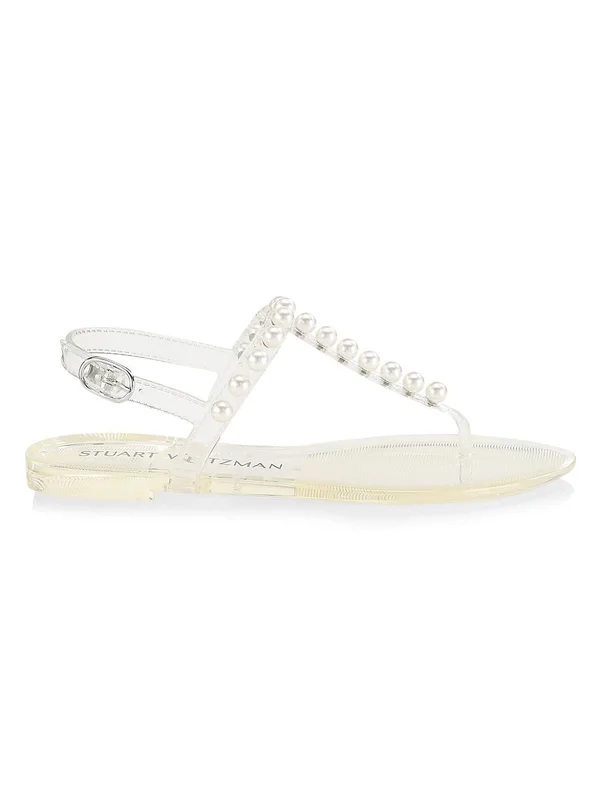 Stuart Weitzman Goldie Jelly Flat Sandals - CLEAR. Shine Rubber, Size: 4 Medium