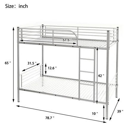 Merax Twin Over Twin Metal Bunk Bed, Multiple Colors, Silver