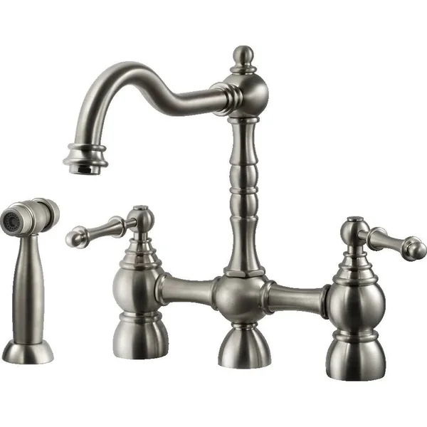 Houzer Lexington Traditional Bridge Kitchen Faucet with Sidespray and CeraDox Technology - Brushed Nickel (lexbs-956-bn)