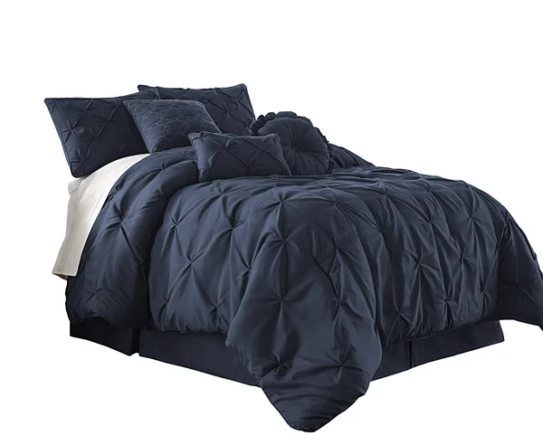 Chezmoi Collection Sydney 7-Piece Pinch Pleat Pintuck Bedding Comforter Set (California King, Navy)