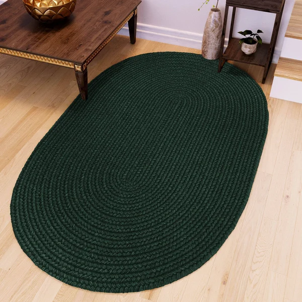 Pura Braided Green Wool Rug - Hunter Green, 8' Round