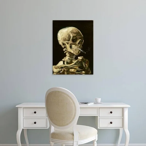 Easy Art Prints Vincent Van Gogh's 'Skull with Burning Cigarette' Premium Canvas Art - 24 x 18 - Brazilian Barnwood Frame - Clas