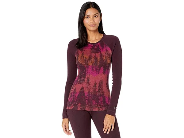 Smartwool Women's Merino 250 Baselayer Pattern Crew - Small - Woodsmoke Forest Scape