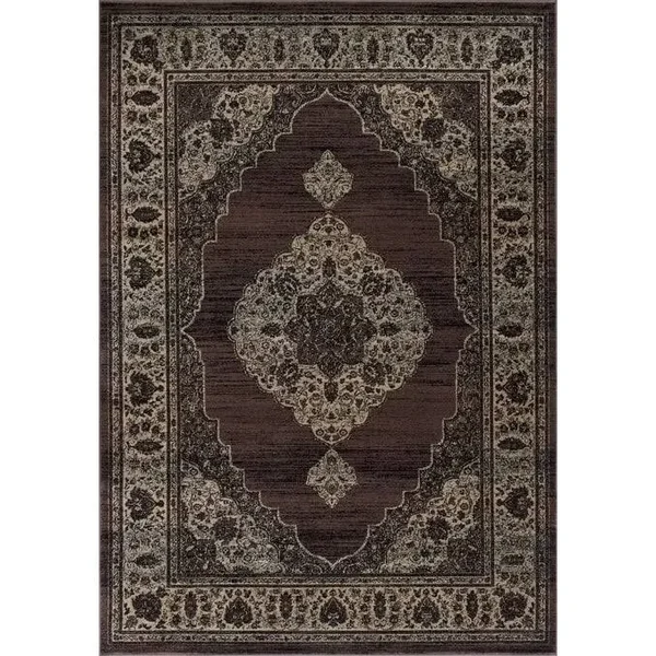 Allstar Rugs Distressed Espresso and Black Rectangular Accent Area Rug with Mocha Persian Design - 7& 6x22x9& 8x22