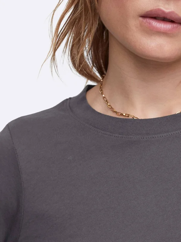 Organic Cotton Long Sleeve Crop Tee Charcoal, M