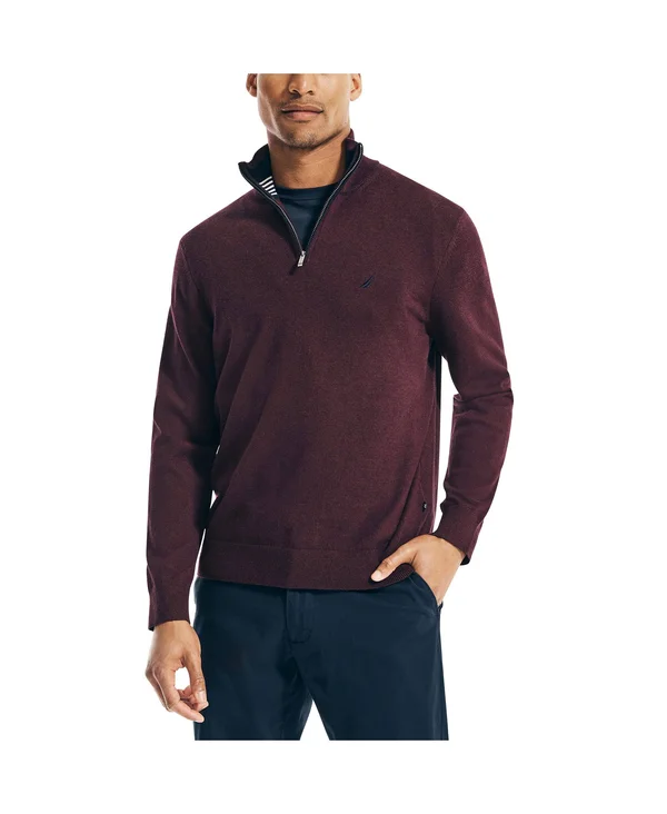Nautica Men's Navtech Classic-Fit Jersey Knit Quarter Zip - Shipwreck Burgundy Heather - Size Xs