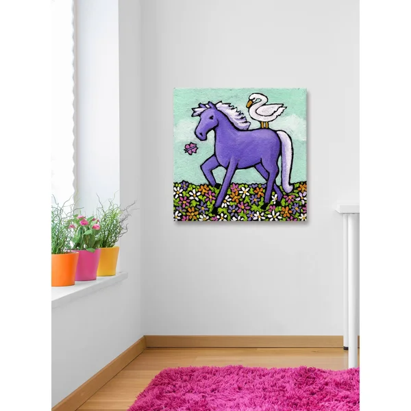 Swan Riding A Horse Painting Print on Wrapped Canvas - Size: 40 x 40