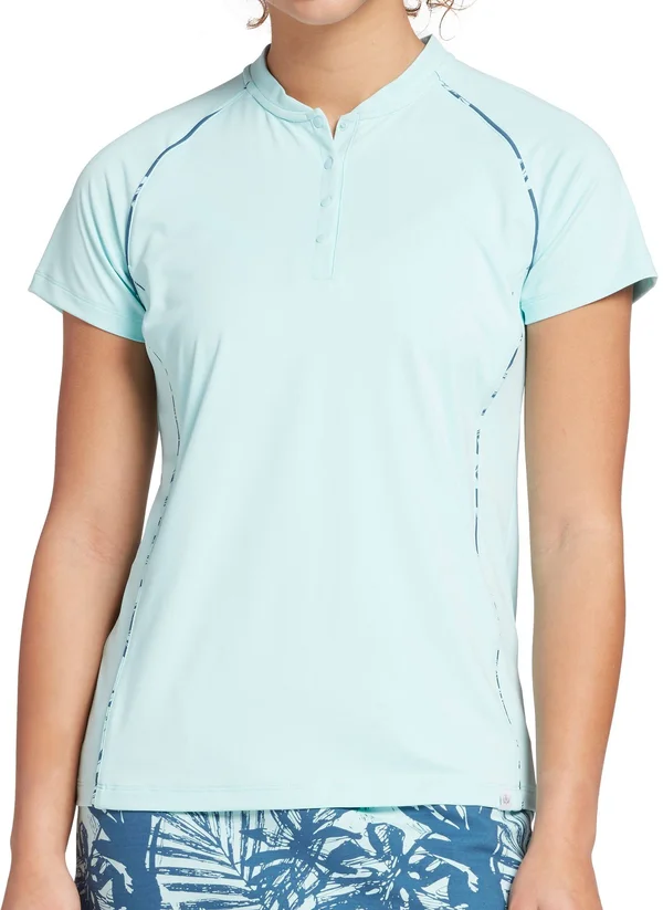 Lady Hagen Women's Tropical Print Golf Polo, XS, Blue Frost