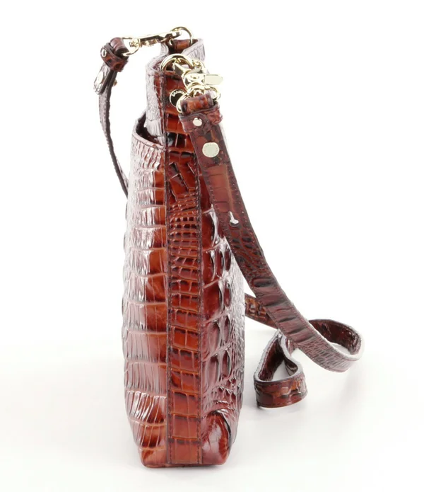 Brahmin Melbourne Collection Remy Crocodile-Embossed Leather Zip Top Crossbody Bag - Toasted
