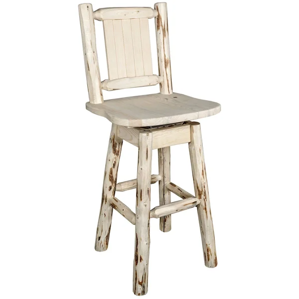 Montana Collection Barstool w/ Back & Swivel w/ Laser Engraved Moose Design - Clear Lacquer Finish