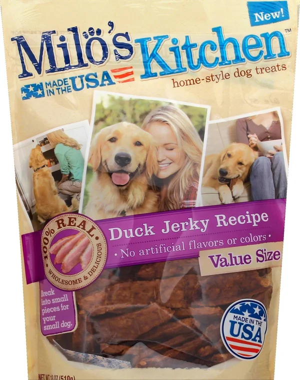 Milos Kitchen Dog Treats - Home-Style, Duck Jerky Recipe, Value Size - 18 oz