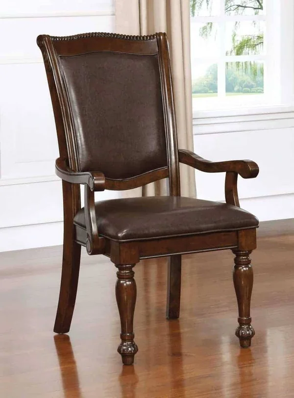 Furniture of America Alstroemeria Wood Arm Chair in Brown Cherry (Set of 2)
