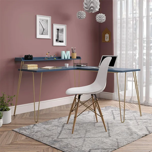 Panama L Desk with Riser Navy/Gold - Room & Joy